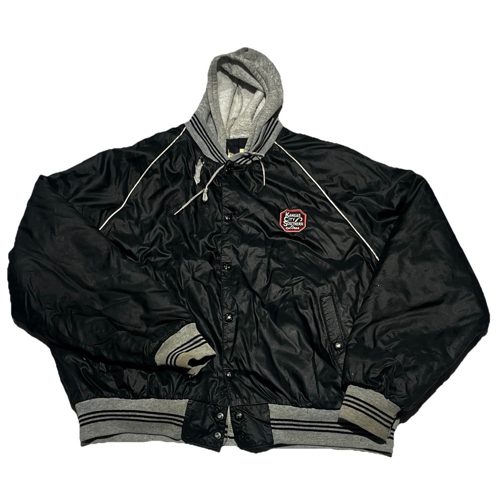 Men's VTG King Louie Hooded Bomber Jacket‎ Kansas City Southern Line KCS- XL